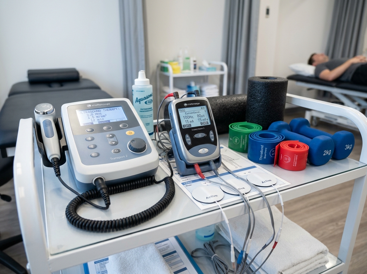 Ultrasound therapy unit and digital IFT/TENS device